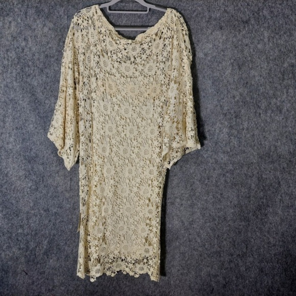 Venus Dress M Floral Crochet Kimono Sleeve Cream Festival Boho Romantic Coastal - Picture 7 of 10